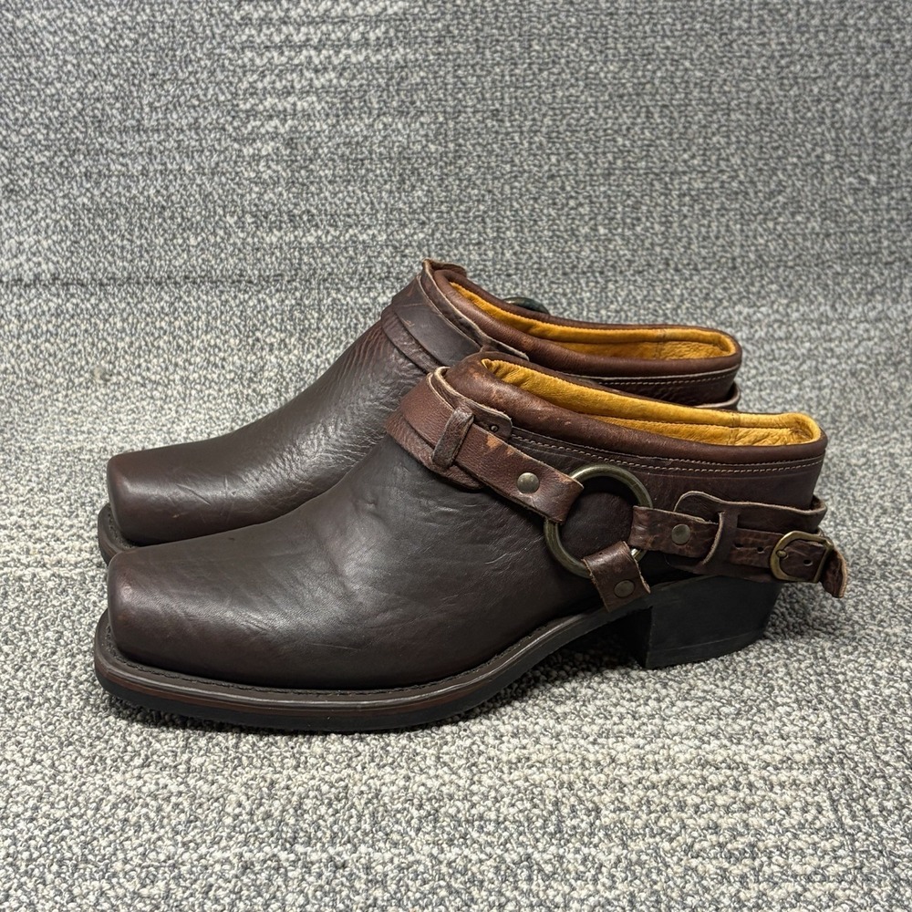 Frye 70760 Belted Harness Mules Womens 10 M Brown Leather Biker Clogs USA